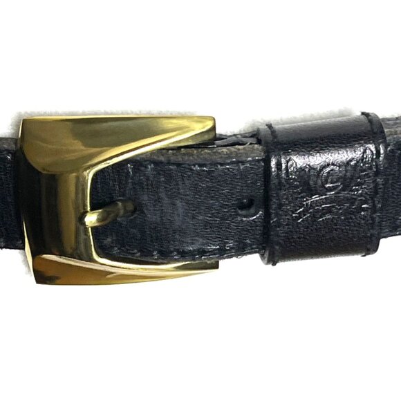 1990 Liz Claiborne Belt Black Leather Brass Buckle 1" Preppy Career Women L - Picture 2 of 9